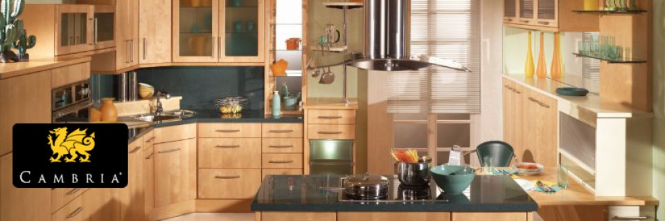 High end kitchen countertops from Cambria and custom-order cabinets.  Kitchen design services available.